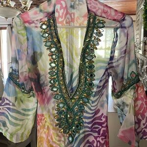 Solitaire Women's Rhinestone Beach Cover up size small